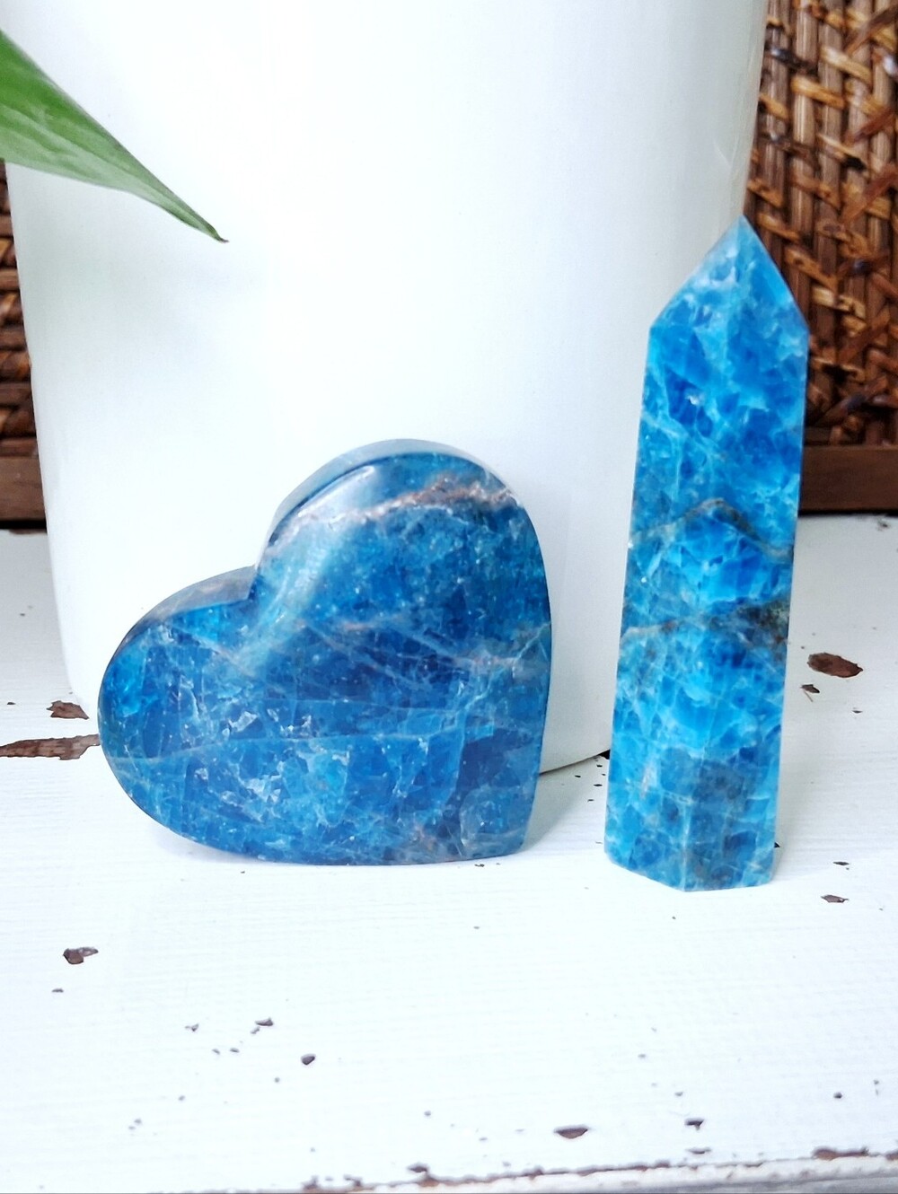 Blue Apatite Crystal Set, Obelisk Tower & Heart